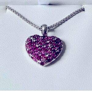Rare discontinued Effy Pink Sapphire Heart Necklace. Sterling Silver .925